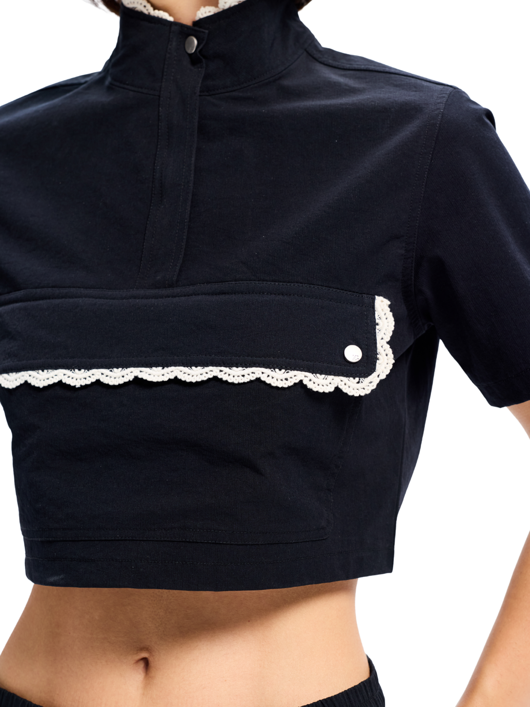 Black Lace Trim Crop Top