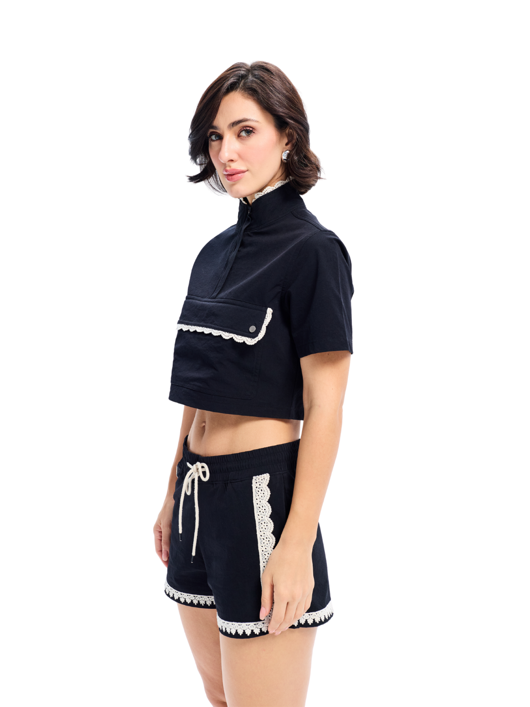 Black Lace Trim Crop Top