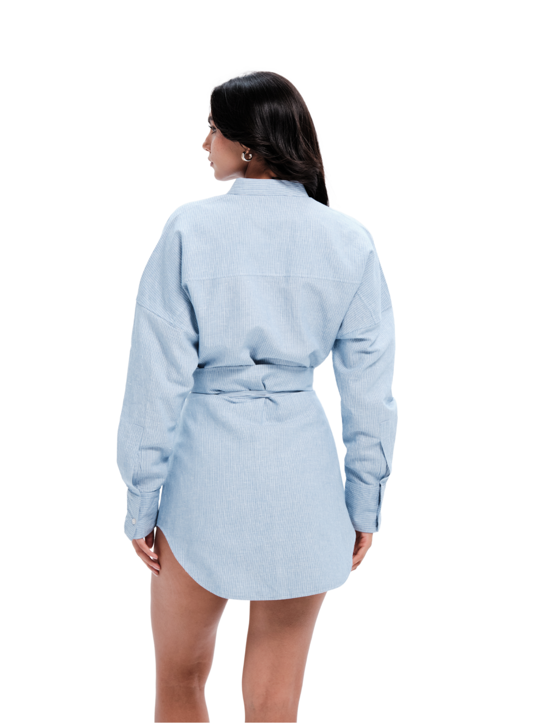 Striped Blue Cotton Shirt With Belt