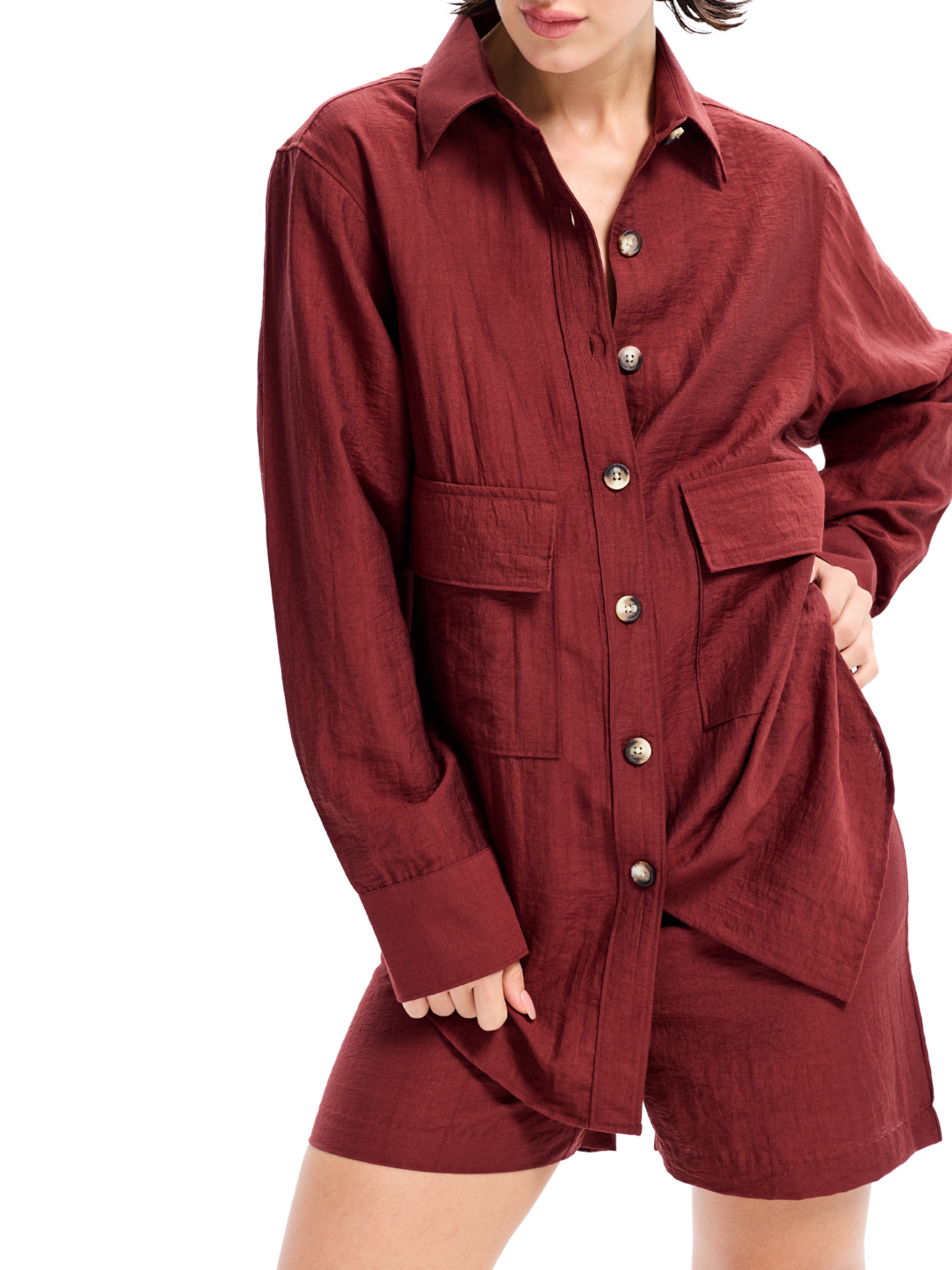Maroon Cotton Longline Oversized Shirt