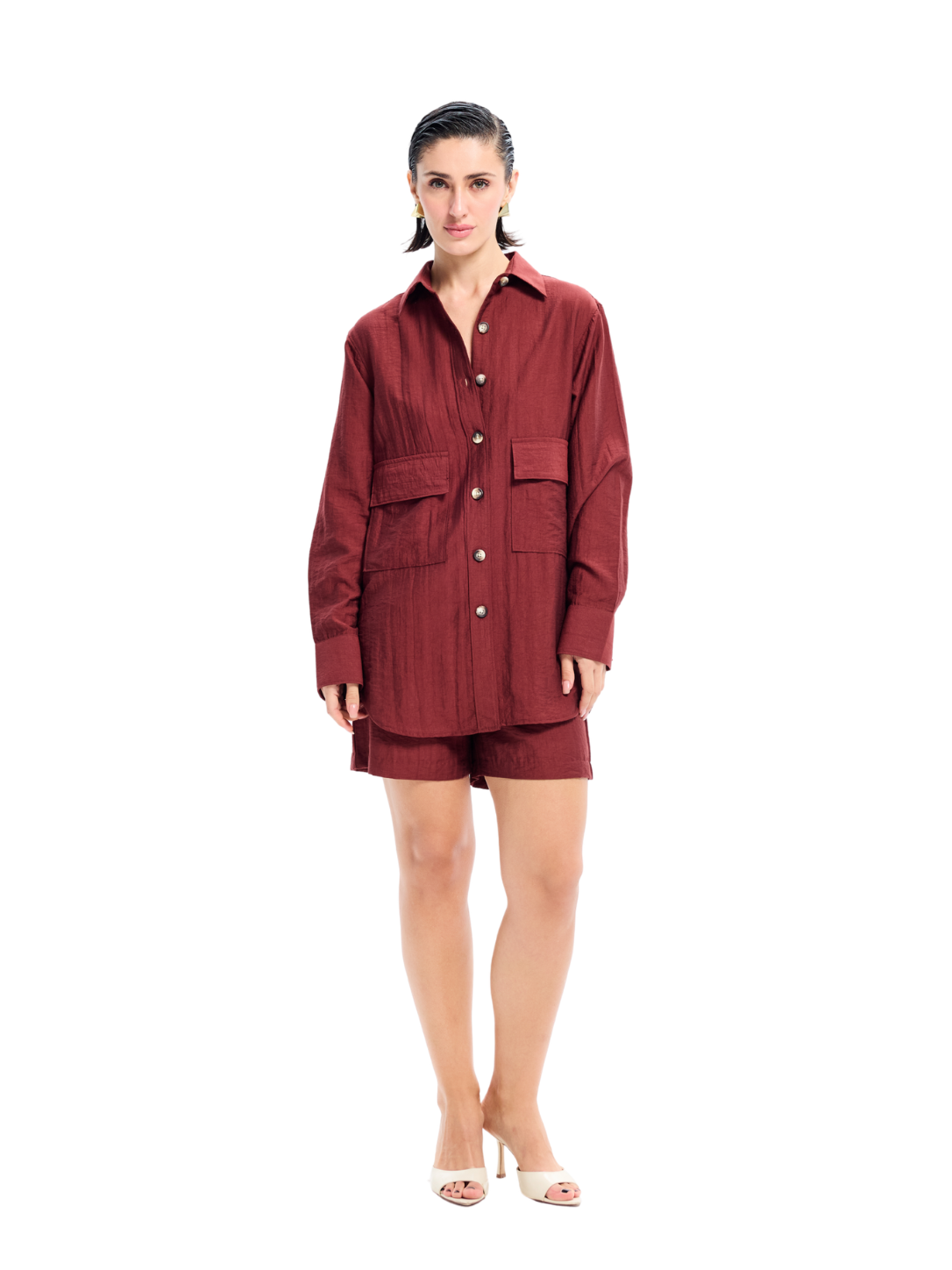 Maroon Cotton Longline Oversized Shirt