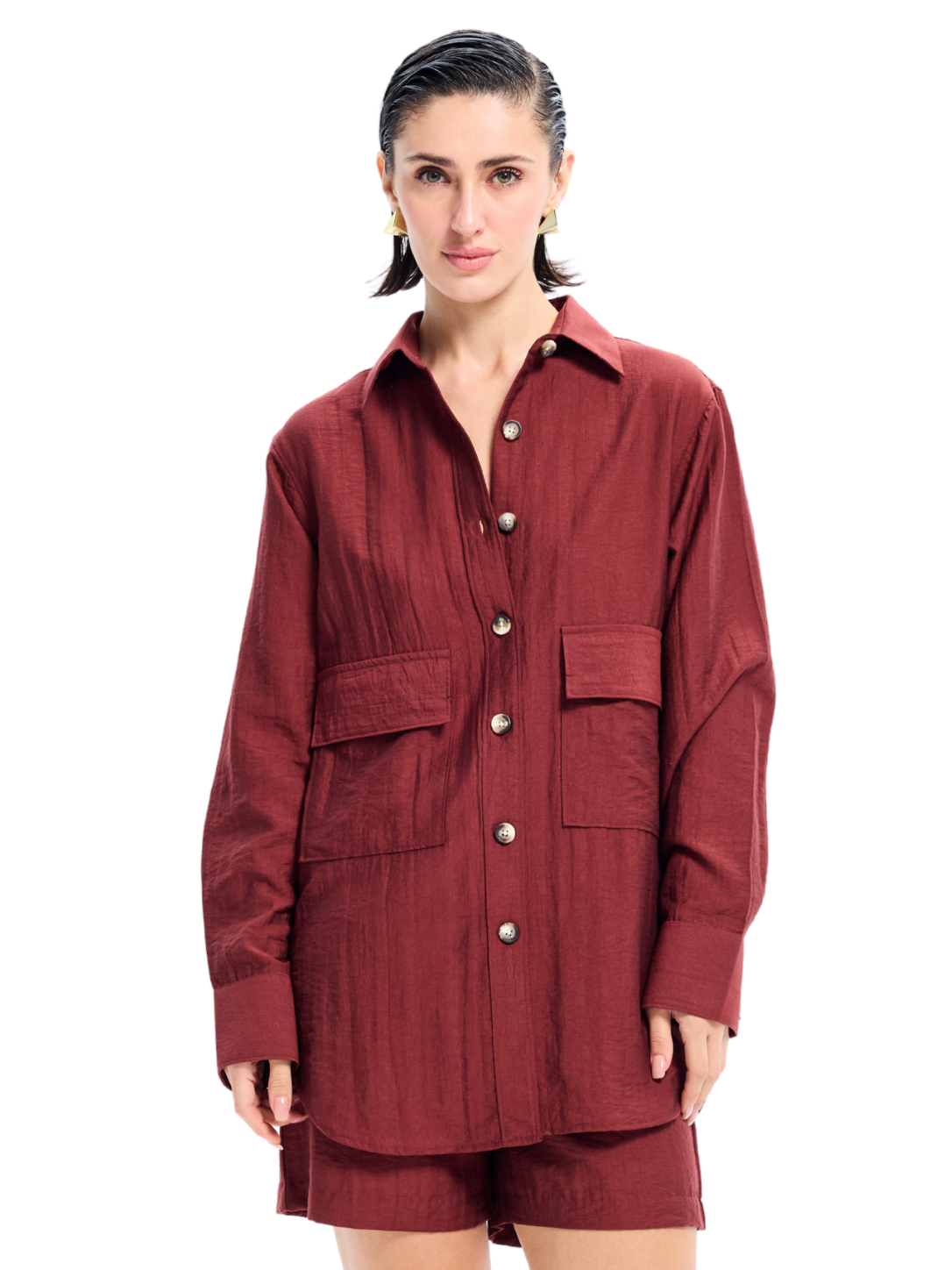 Maroon Cotton Longline Oversized Shirt