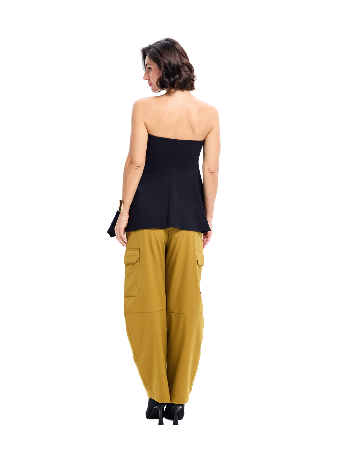 Black Cotton Bandeau Draped Top