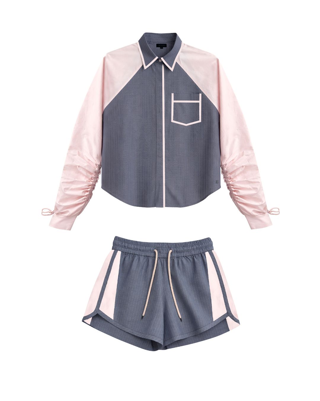 Grey and Pink Panel Drawstring Co-ord
