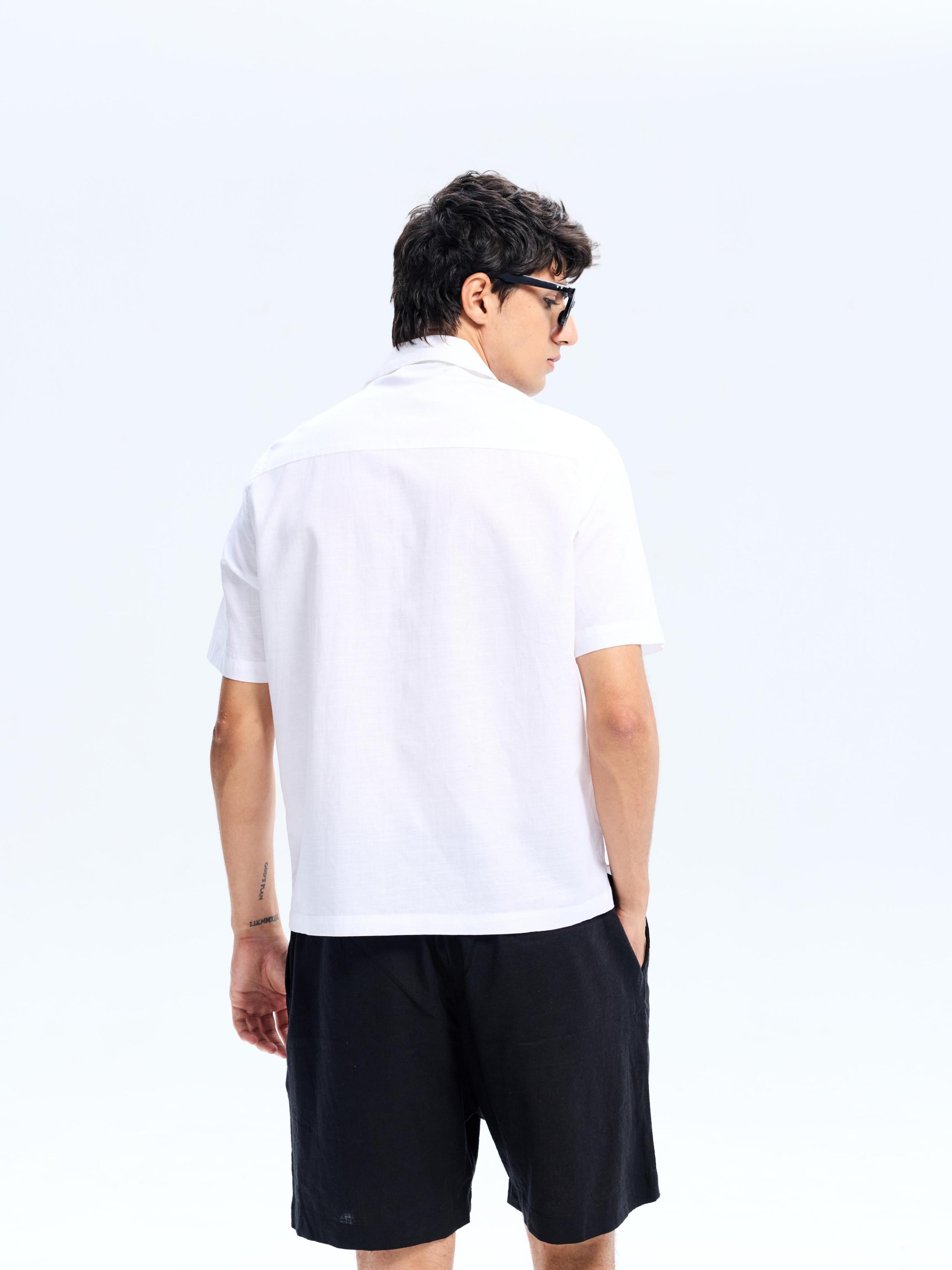 White Cotton Crimson Border Embroidery Shirt