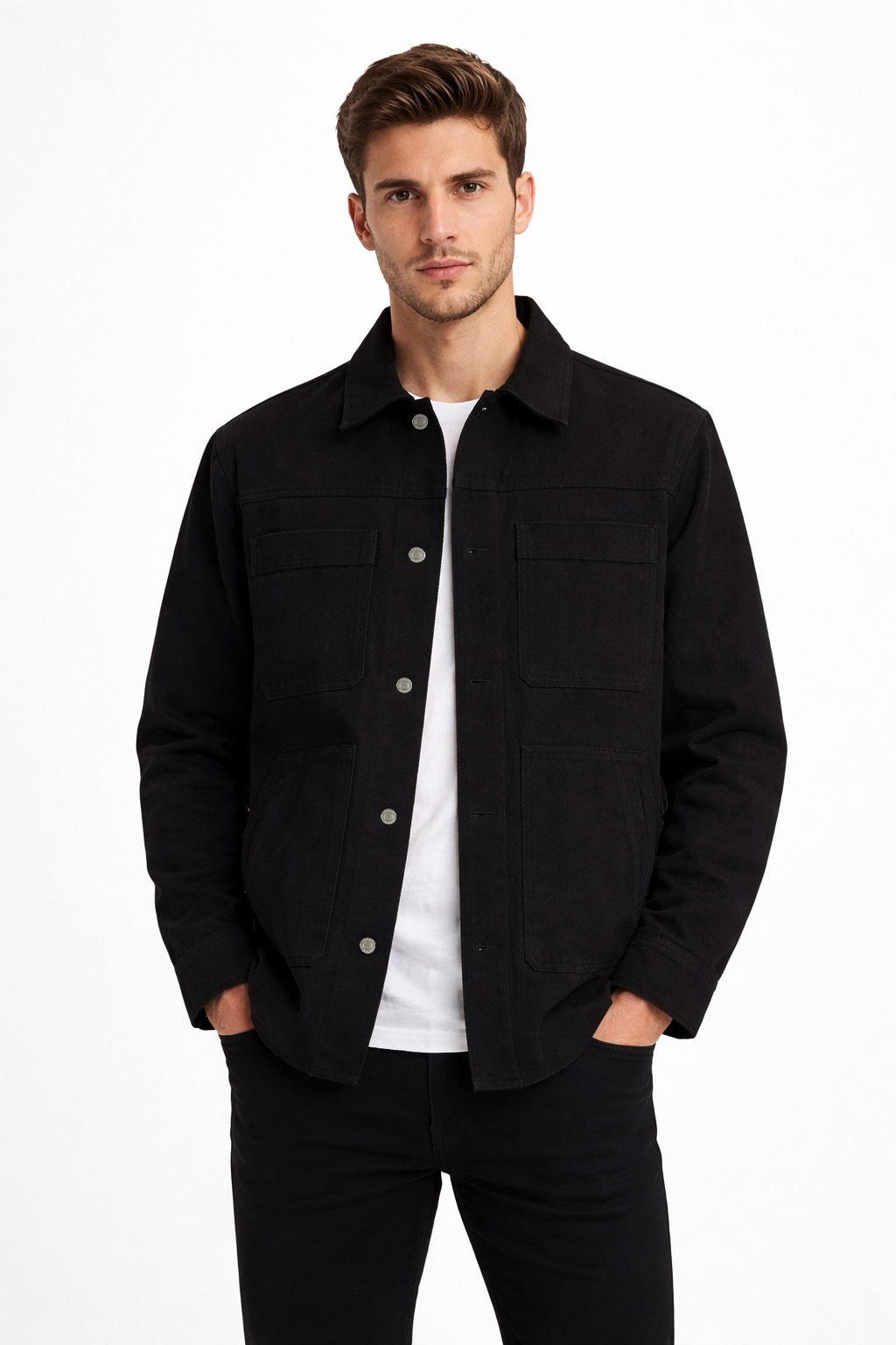 Men Black Utility Jacket by IZGGI