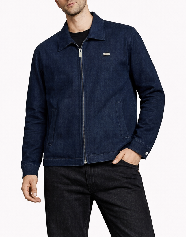 Men Indigo Zip-Up Jacket Regular Fit by IZGGI