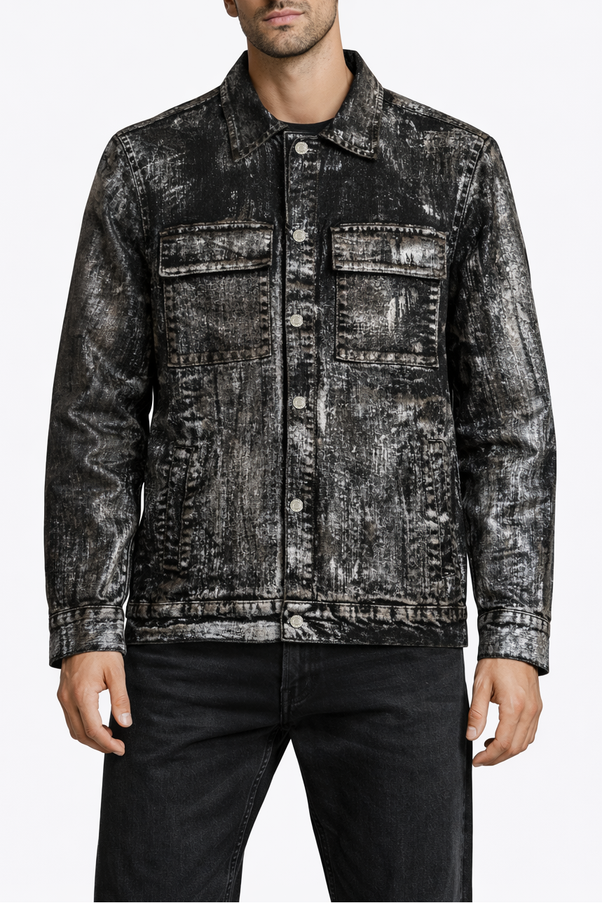 Men Silver Wash Denim Jacket by IZGGI