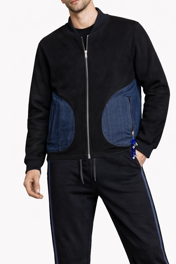 Men Black Dual Panel Bomber Jacket by IZGGI