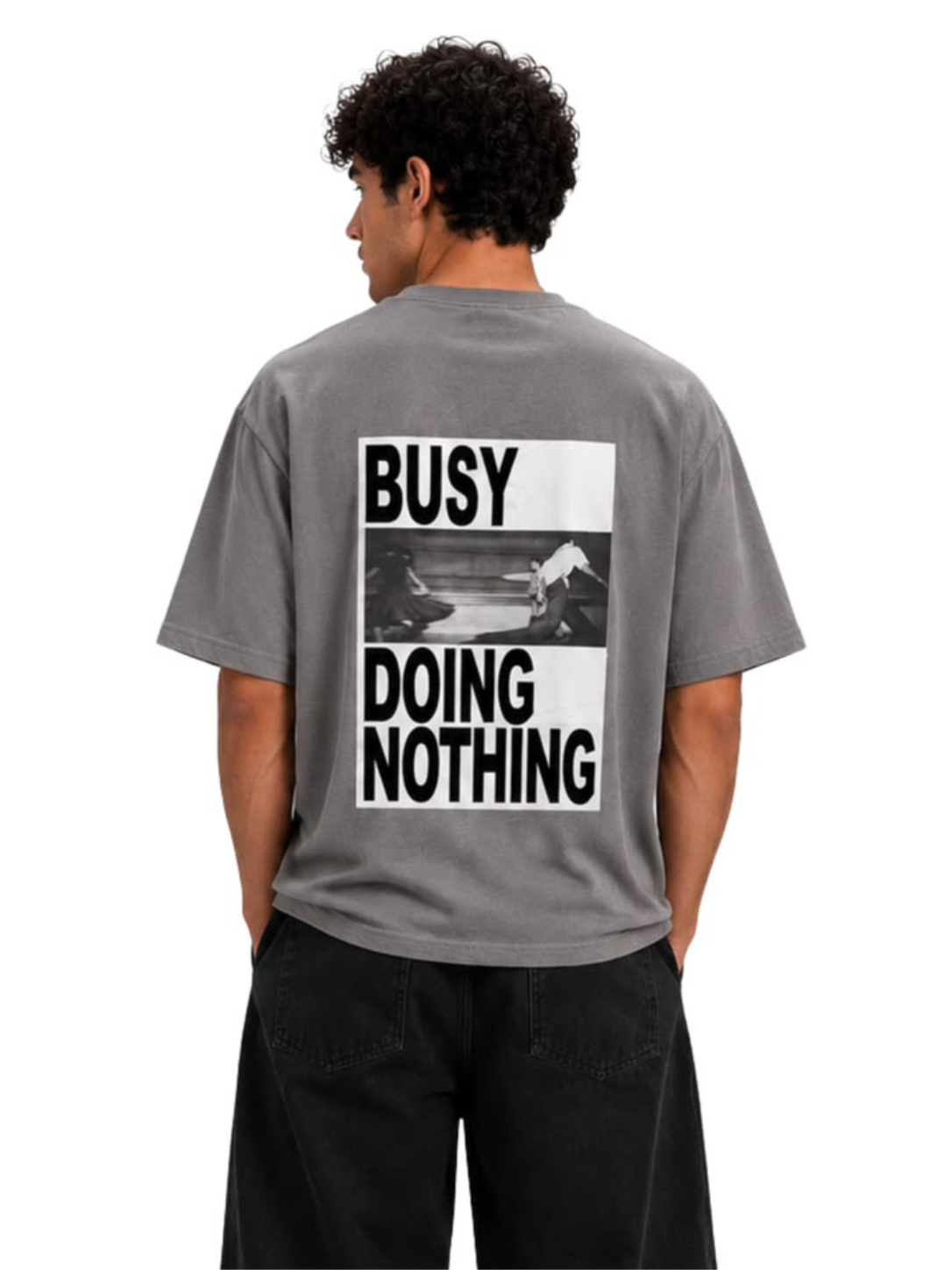 Grey Cotton Busy Doing Nothing Tee
