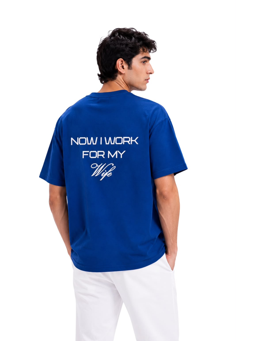 Blue Cotton Work for Wife Tee