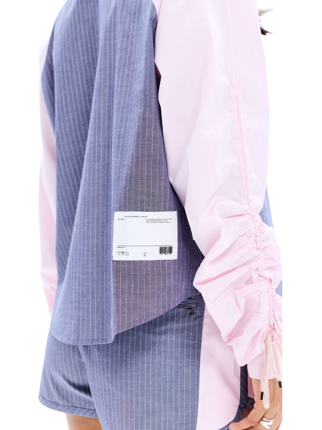 Grey Stripe Pink Panel Drawstring Shirt
