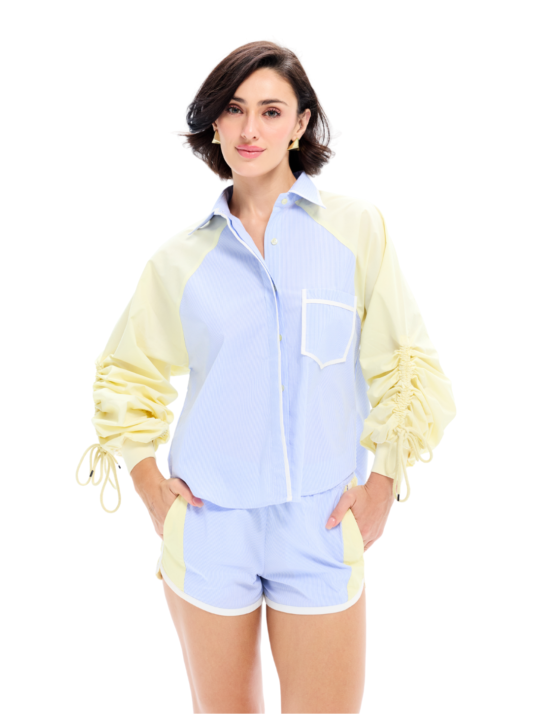 Blue & Yellow Contrast Panel Drawstring Co-ord