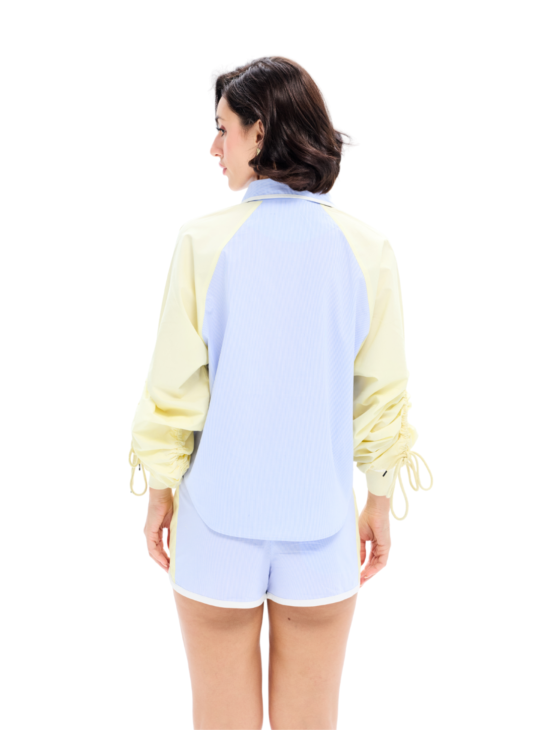 Blue & Yellow Contrast Panel Drawstring Shirt
