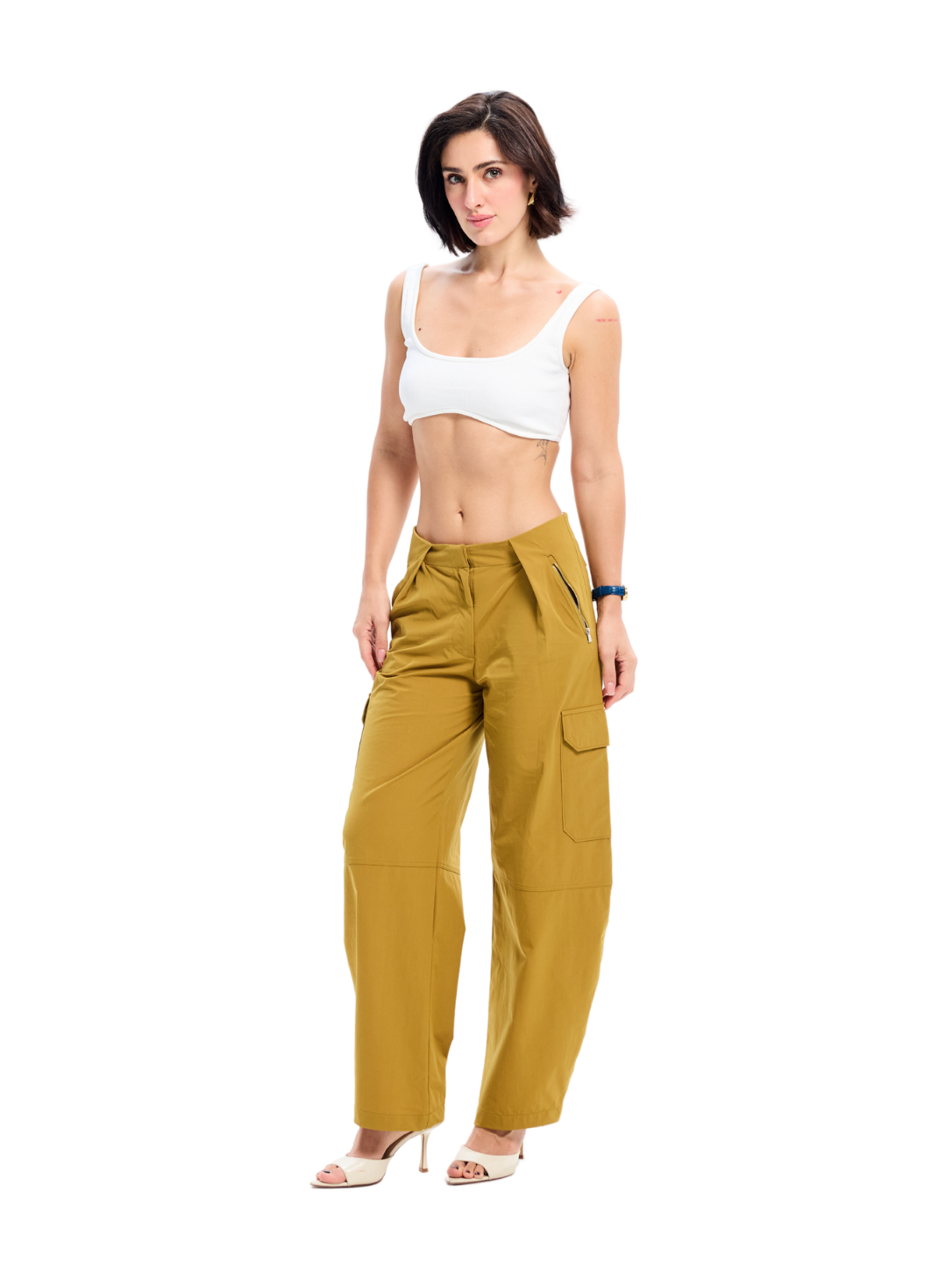 Olive Green Utility Barrel Cargo Trousers