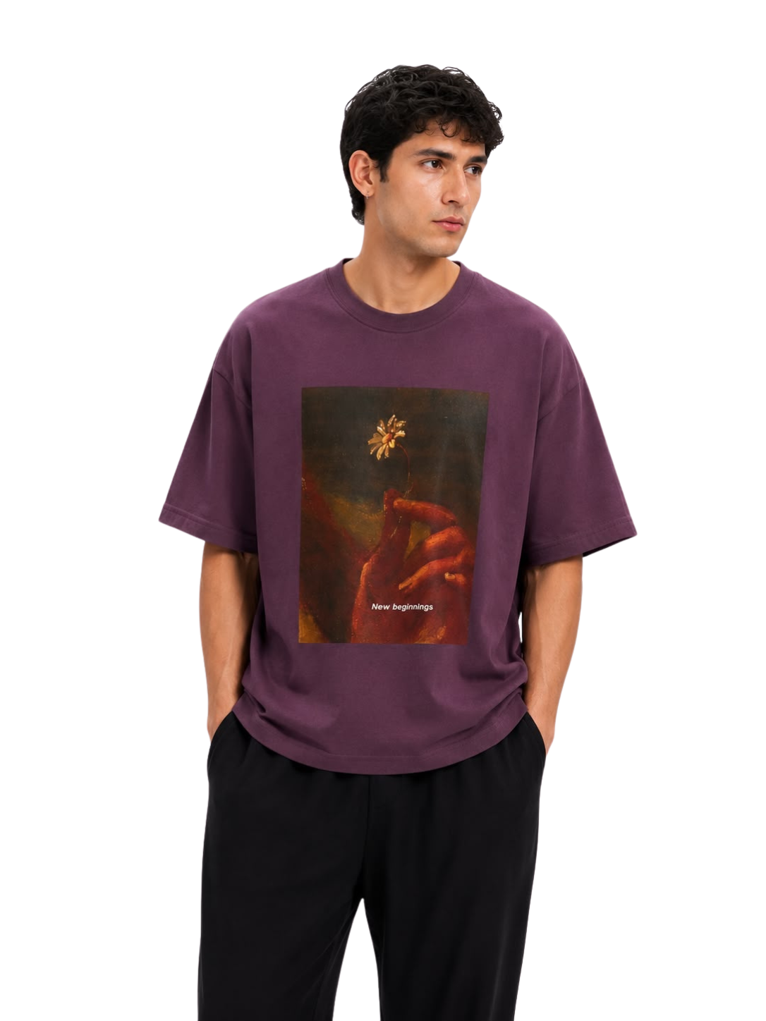 Dark Purple Cotton New Beginnings Tee