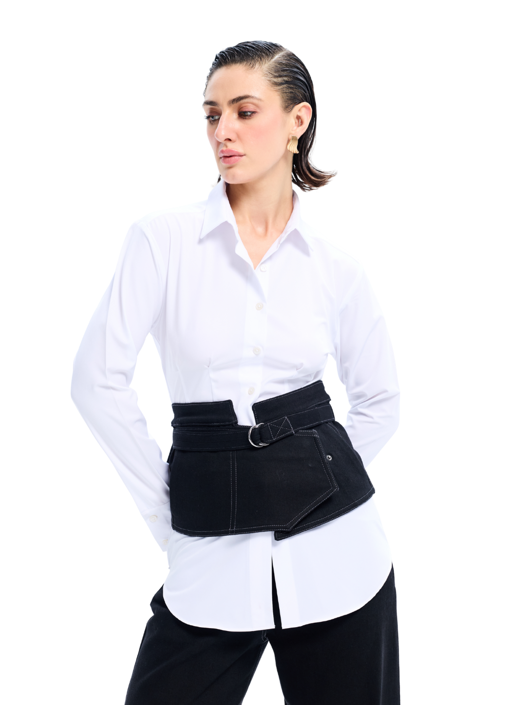 Black Denim Peplum Belt