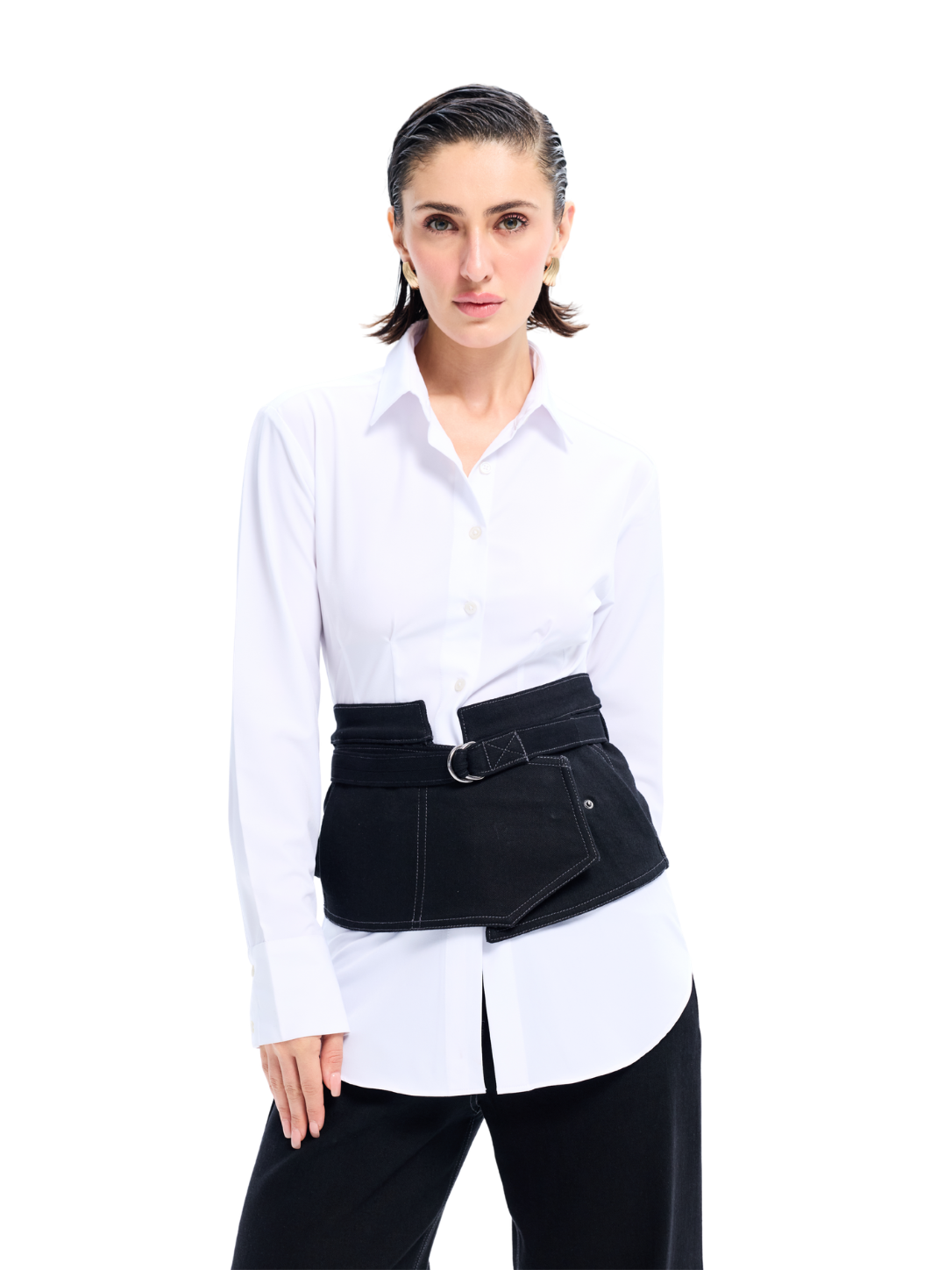 Black Denim Peplum Belt