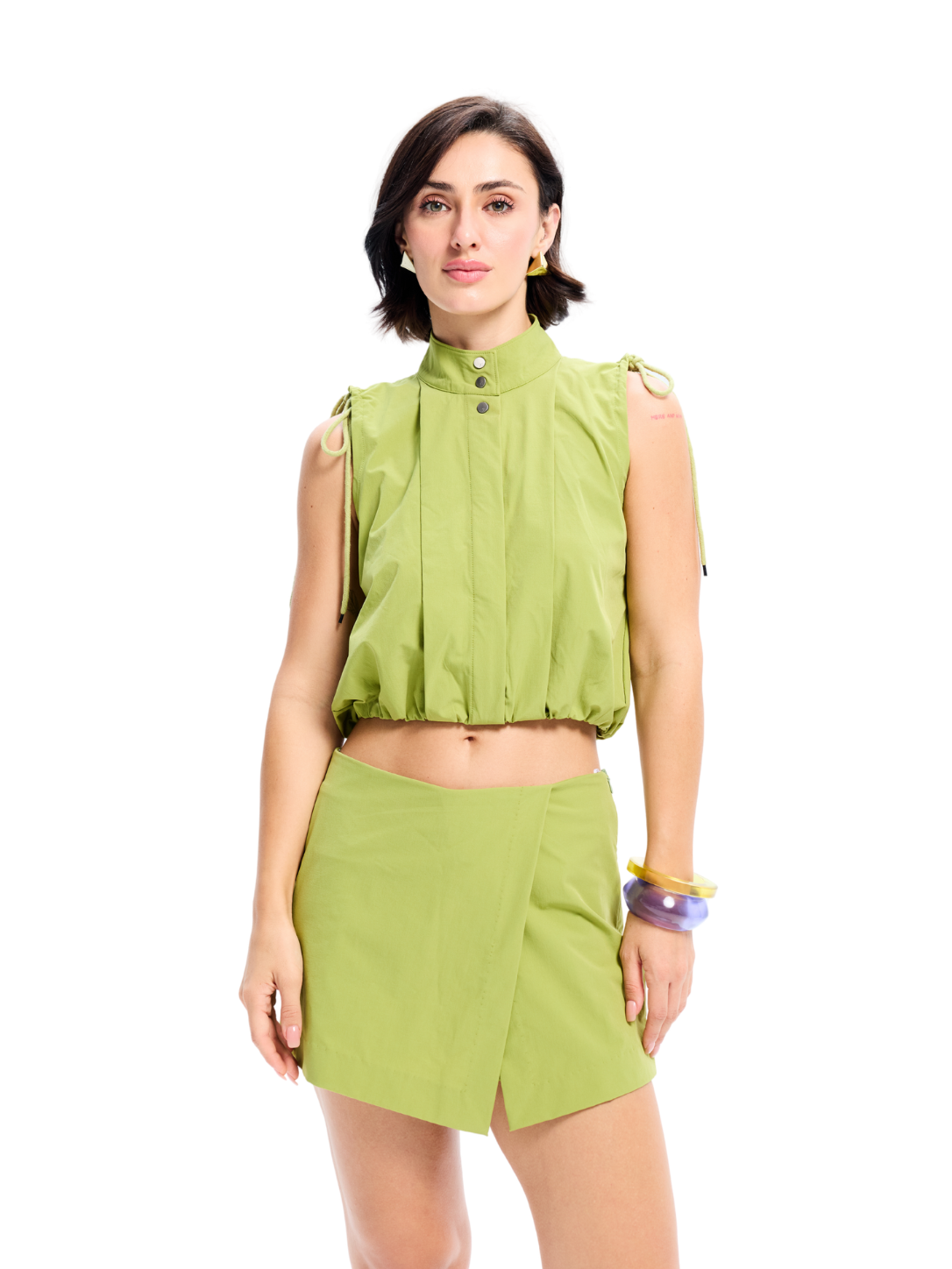 Green Cropped Utility Sleeveless Top