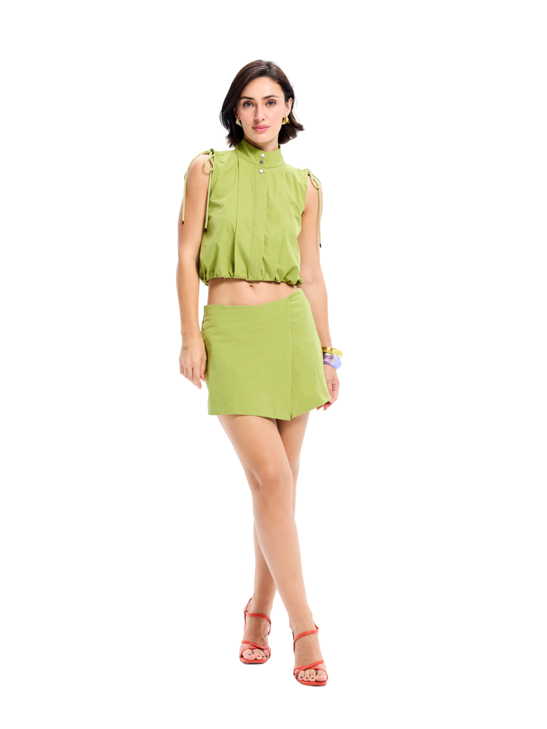Green Cropped Utility Sleeveless Top