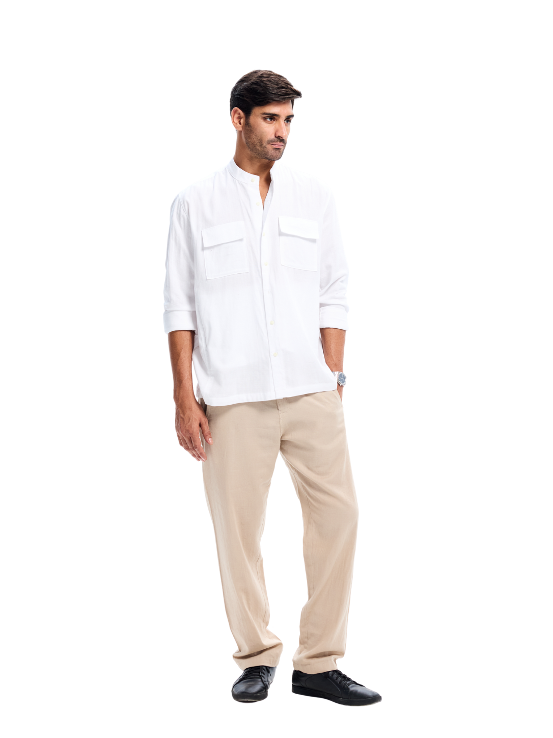 White Relaxed Two Pocket Linen Shirt
