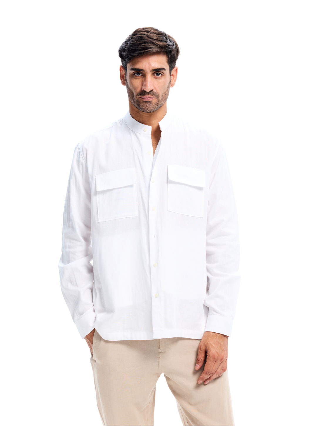 White Relaxed Two Pocket Linen Shirt