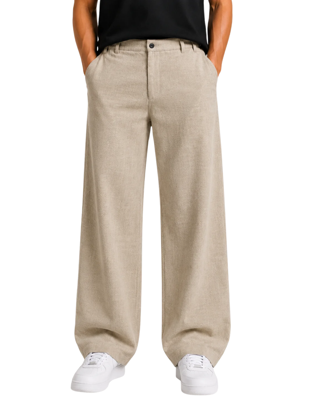 Beige Cotton Slub Trousers