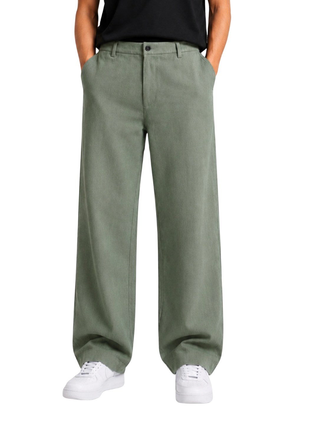 Green Cotton Slub Trousers