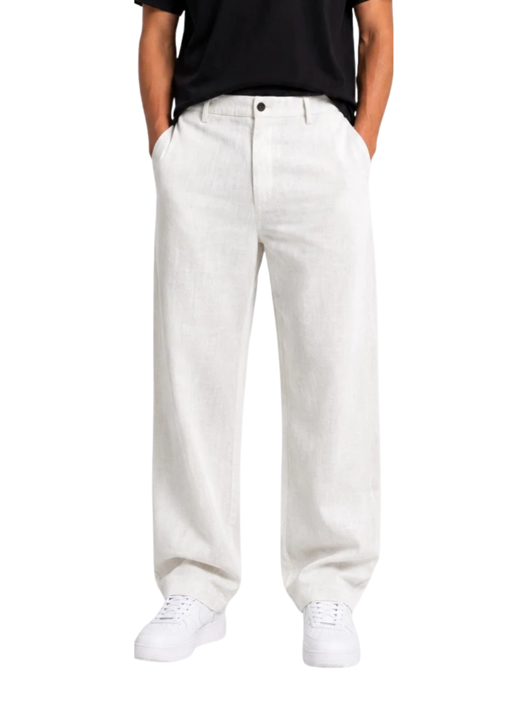White Cotton Slub Trousers
