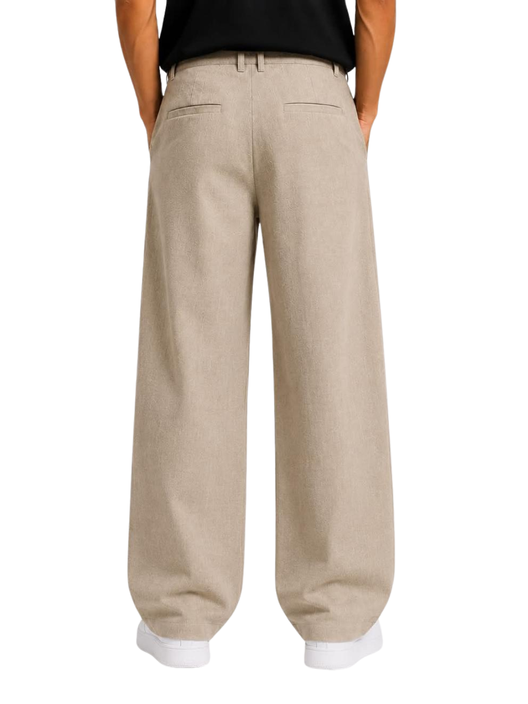 Beige Cotton Slub Trousers